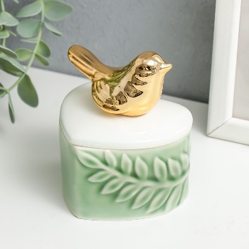 Шкатулка керамика сердце "Золотая птица" 