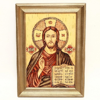 Икона Иисус авторская большая береста