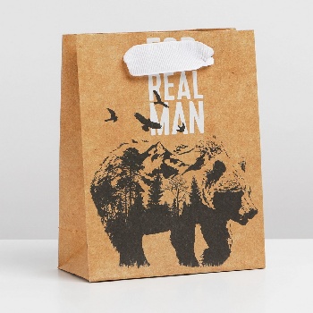 Пакет крафтовый вертикальный «Медведь», 12 × 15 × 5.5 см