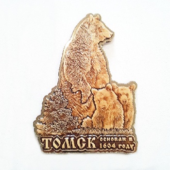 Магнит Томск Медведь с медвежатами, береста +зерк.вставка (ОД) 