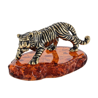 Сувенир тигр идущий, с янтарем (434)