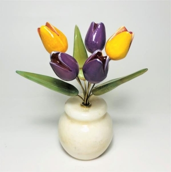 Ваза Тюльпан желто-фиол селенит (5 цв.) + ваза круглая ангидрит