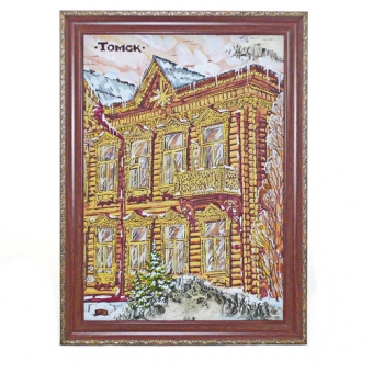 Картина деревянный дом, на бересте