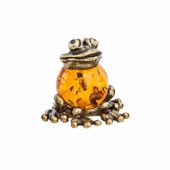 Лягушка на шарике бронза, янтарь (105)