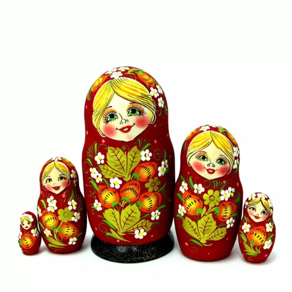 Матрешка Ягодка хохлома (бордовая), 5м 14 см