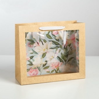 Пакет крафтовый с пвс окном «Цветы»   
